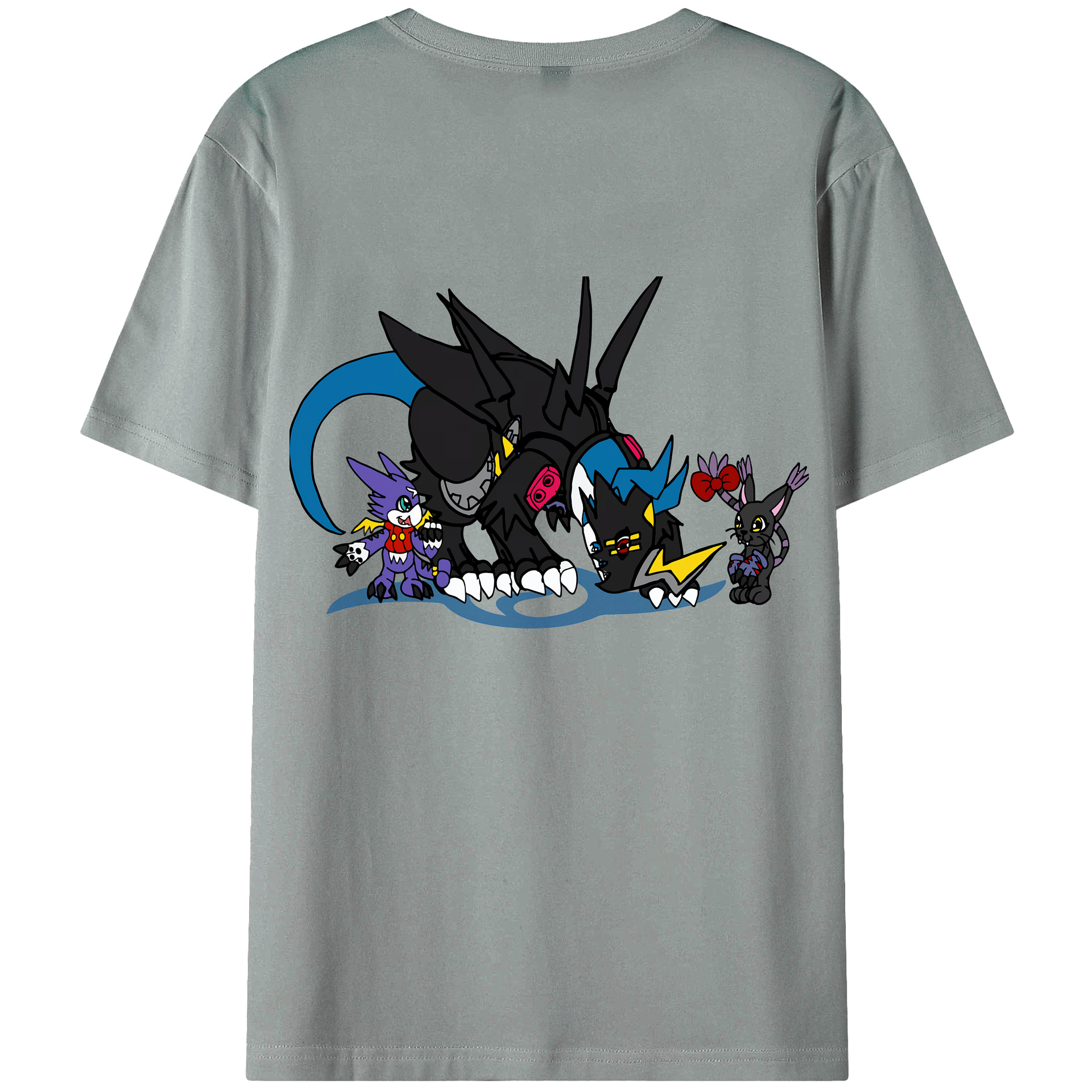 （画像用） Digimon デジタルモンスター/デジモン 綿100％ メンズ半袖Tシャツ（バックプリント） 通気性